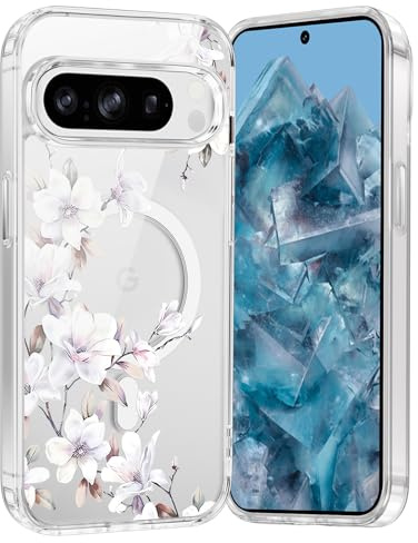 Saqmkil Handyhülle für Google Pixel 8 Pro 5G Hülle für Magsafe mit Blumen | Muster Aesthetic Bunt Motiv Mädchen Magnetische Case, Transparent Weich Silikon Dünn TPU Stoßfeste Schutzhülle Cover 6,7 02