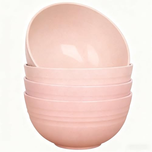GZTFPQ Cereal Bowls Set of 4, Pink Plastic Bowls for Adult Daily Use | Stackable multi-use bowls suitable for cereal, soup, fruit and pasta; ideal for kitchen, camping and parties