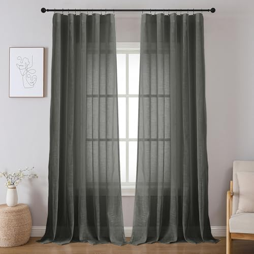 Joydeco Gardinen mit Kräuselband Transparent Vorhänge für Schienensystem | 2er Set,H245 x B140 cm,Grau,Voile Vorhrng,für Grhlafzimmer Wohnzimmer Kinderzimmer