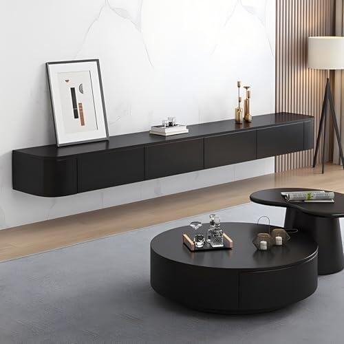 Eleganter, platzsparender TV-Ständer aus Massivholz, multifunktionale Wohnwand mit Schubladen und Türen für Wohnzimmer, schwarz, 160 cm, stilvolles und praktisches Unterhaltungszentrum