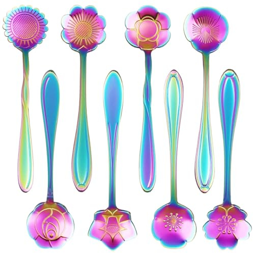 Set di cucchiaini per Fiori 8 Forme, Cucchiaino da Caffè in Acciaio Inox, per Casa, Ristorante, Hotel, Matrimonio, Evento, Feste