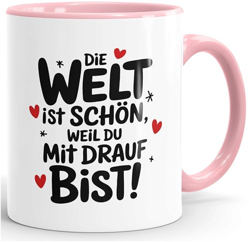 SpecialMe® Kaffee-Tasse Mtiv Spruch beidseitig bedruckt Geschenk Weiss-innen-rosa standard