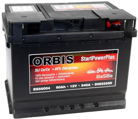 12 V 55 Ah Starterbatterie – gefüllt & geladen, wartungsfrei, Pluspol rechts, robuste Kaltstartleistung für PKW-Alltag, Stadtverkehr und Kurzstrecken Orbis BS56004 | BaSBa 2139