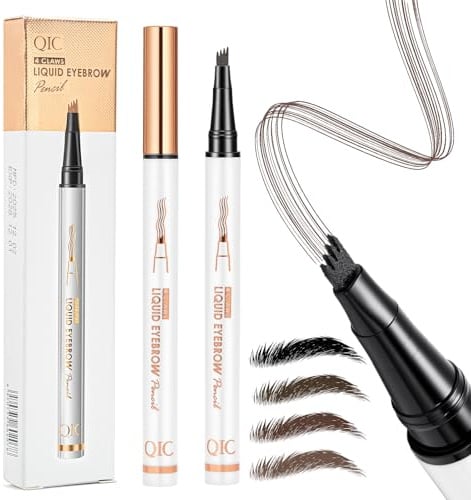 Zouwel 2Pack Eye Brow Pencil, 2-in-1 Dual-Ended Microblading Eyebrow Pen 3D Waterproof 4-Tip, Natural Makeup Long-Lasting Dark Brown Fine Stroke Magic Brow Pencil for Women Last All-Day (Light Brown)