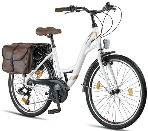 Licorne Bike Stella Plus Premium City Bike i 26 och 28 tums aluminiumcykel för flickor, pojkar, män och kvinnor – 21 växlar – Hollandcykel StVZO (vit, 26 tum)
