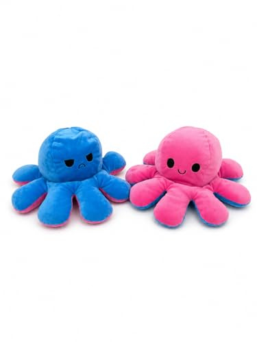 Generisch Kuscheltier Oktopus Wendbar 30x20 cm – Plüschtier Oktopus mit Zwei Emotionen, weiches Stofftier – Geschenk für alle (Dunkel blau, Rosa)