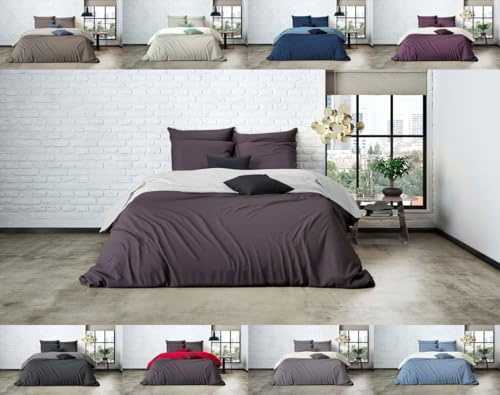 MISTRAL HOME Uni Einfarbig Wende Bettwäsche Edel Perkal 100% Ägyptische Baumwolle, Maße:240 cm x 220 cm, Farbe:Shale Taupe-Light Grey
