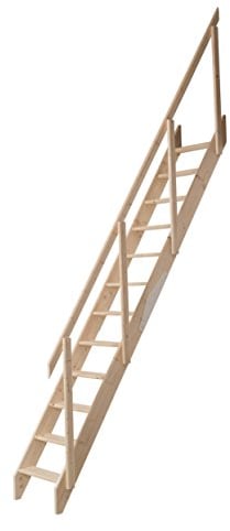 DOLLE Raumspartreppe aus unbehandelter massiver Fichte Höhe bis 283,5 cm inkl. Geländer mit zweigeteilter Wange