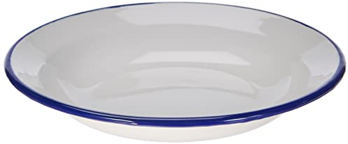 Karl Krüger Husum 24 cm Teller tief, Stahl, weiß mit blauem rand