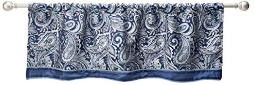 Madison Park Faux Silk Paisley Jacquard Valance, 1 Panel, 50x18 Navy