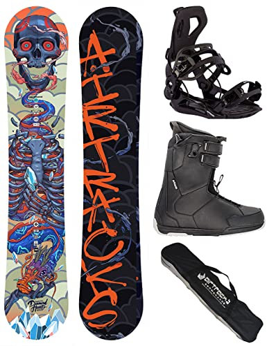 Airtracks Herren Snowboard Set Freeride Freestyle Diamond Heart Carbon Wide Hybrid Rocker 150 - Snowboard Bindung Master - Snowboardboots Master QL 40 - SB Bag