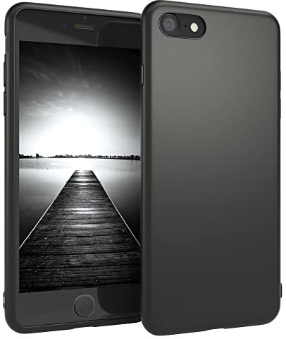 EAZY CASE Handyhülle Silikon mit Kameraschutz kompatibel mit iPhone SE (2022/2020) / iPhone 8/7 in Schwarz Matt, Ultra dünn, Slimcover, Silikonhülle, Hülle, Softcase, Backcover