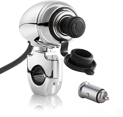 iMESTOU Metall-Motorrad-Zigarettenanzünder-Set, 12 V/24 V, mit Zigarettenanzünder-Beleuchtung und USB-Ladegerät für USB-Adapter, eingesteckt an Telefone/GPS, passend für 2,2-2,4 cm Motorradlenker