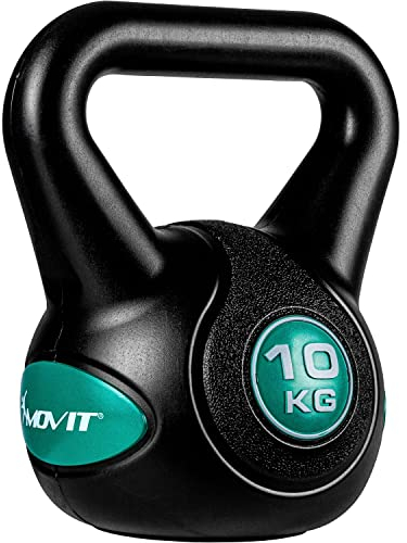 MOVIT Kettlebell STYLISH BLACK, Kugelhantel mit Bodenschonender Kunststoffhülle, 2 bis 20 kg, Schadstoffgeprüft, 10 kg Petrol