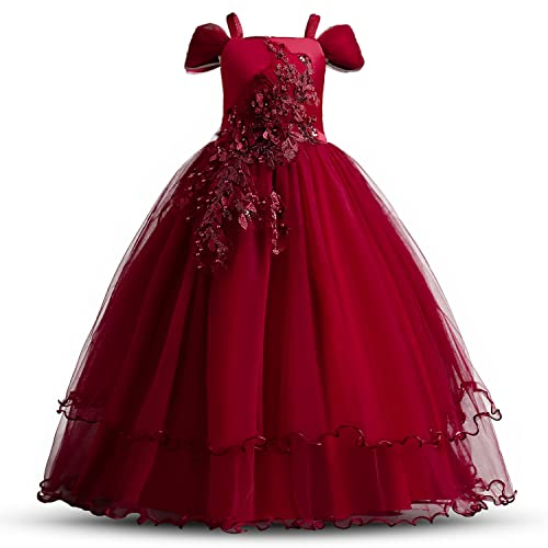 TTYAOVO Fleurs Filles Robe Mariage Fête Princesse Balle Robe (Taille170) 13-14 Ans 431 Bordeaux
