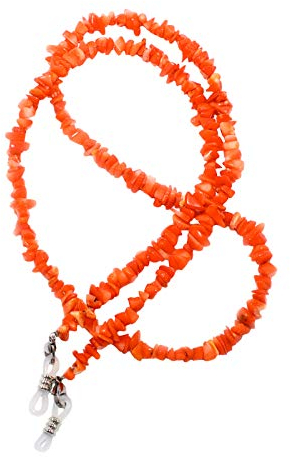 rainbow safety Brillenkette Brillenband Brillenhalter Schlangenkette Natürliche Edelstein Perlen Amazonit Achat Tigerauge Amethyst RC (Coral Orange)