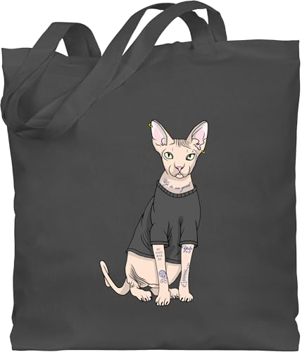 Baumwolltasche - Katzenbesitzer Geschenk Katze - Tattoo Sphynx-Katze - Unisize - Dunkelgrau - schulter beutel mit katzen cat sphynx baumwolle katzengeschenke katzenmotiv nacktkatze jutebeutel
