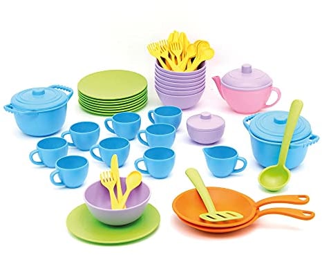 Green Toys 8601351, Koch- und Geschirrset für Kinderküche, Spielküche, Rollenspiel, nachhaltiges Küchenspielzeug für Kinder ab 24 Monaten, 61-teilig