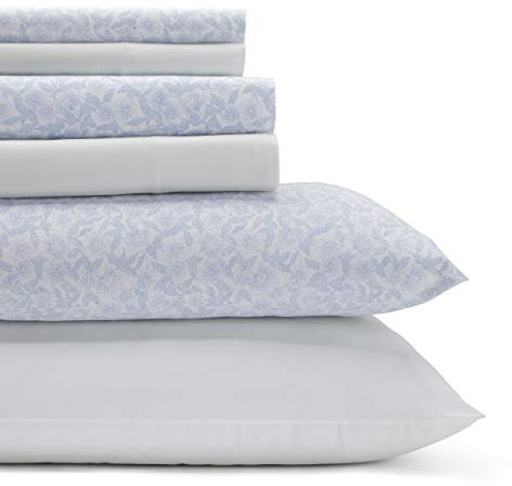 Laura Ashley Bettwäsche-Set für Queen-Size-Bett, Baumwoll-Perkal, 6-teilig, frische und Coole Heimdekoration (Belle Blue Cashmere, Queen-Size)