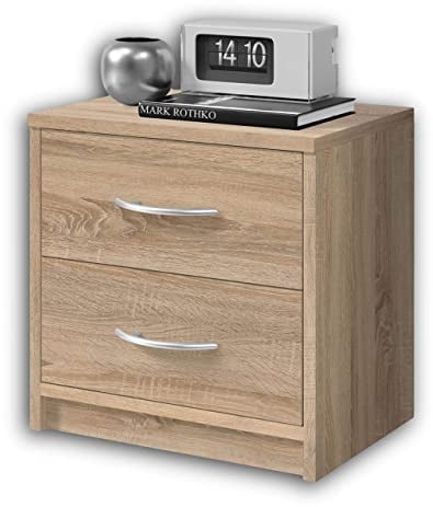 Stella Trading PEPE Nachttisch in Eiche Sonoma Optik - Schlichter Nachtschrank mit zwei Schubladen passend zu jedem Bett & Schlafzimmer - 39 x 39 x 28 cm (B/H/T)