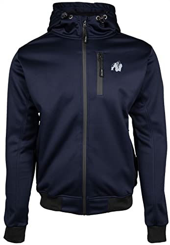 Gorilla Wear Glendale Softshell Jacket - blau - leichte Trainingsjacke winddicht mit Logo bequem zum Sport Alltag Training Workout Reissverschlusstasche Logo auf den Ärmel Langarm aus Polyester, XL
