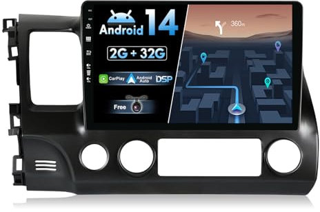 JOYX Android 13 IPS Autoradio para Honda Civic (2006-2011) - 2G+32G - Inalámbrica CarPlay + Android Auto - Gratis Cámara Trasera - 10.1 Pulgada 2 DIN - Dab Volante Fast-Boot 4G Split-Screen WLAN BT