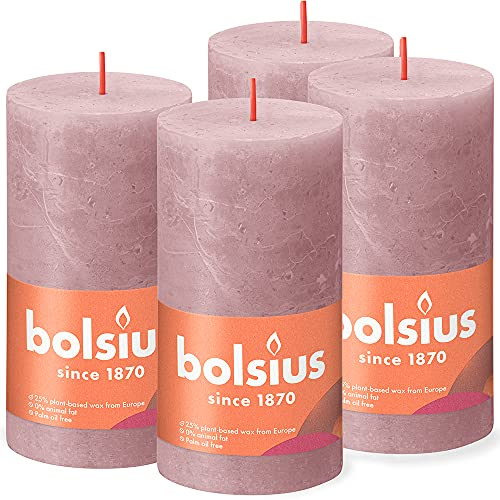 BOLSIUS Rustikale Stumpenkerze, Altrosa, 13 cm, 4 Stück, tropffrei, nicht duftende Kerzen