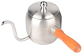 TONGYOU Cafetera japonesa de acero inoxidable con mango de madera resistente al calor, 500 ml de boca larga de plata olla de café con mango de madera, clásico verter sobre el café hervidor de té