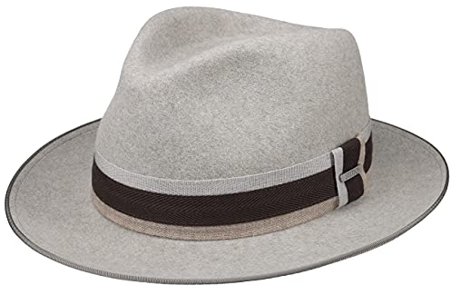 Stetson West Bend Fedora Haarfilzhut - Einfarbiger Hut mit Garniturband - Bogart-Stil - Outdoorhut mit Ripsband - Damen/Herren - Made in The EU - Herbst/Winter grau-meliert 57 cm
