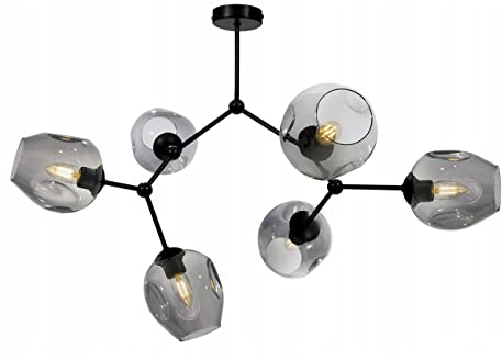 Light-Home Prage Deckenbeleuchtung Lampen Deckenlampen - Deckenlampe Industrial für Wohnzimmer Schlafzimmer und Esszimmer - Pendelleuchte Glas mit Metall 6-Flammig - Graphit