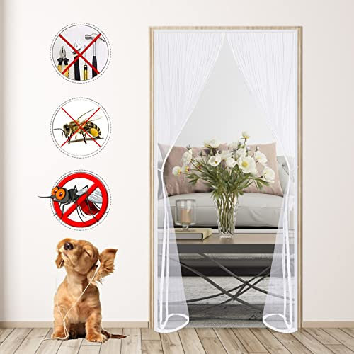 Zanzariera, 235x270cm Tenda Anti Mosche per Esterno Rete Zanzariere a Calamita Bianco