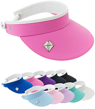 Pure Golf Womens Visor | Telephone Wire | Built in Magnet | Hand Enamelled 25mm Ball Marker | Rigid Peak | Multiple Colours | Golf Visor | Tennis Visor (Azalea Pink)