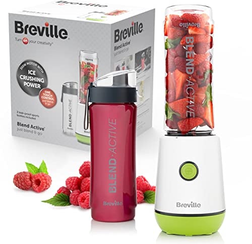 Breville Blend Active VBL246 Mélangeur personnel et machine à smoothies, 350 W, 2 bouteilles portables (600 ml) avec couvercles anti-fuites, blanc et vert