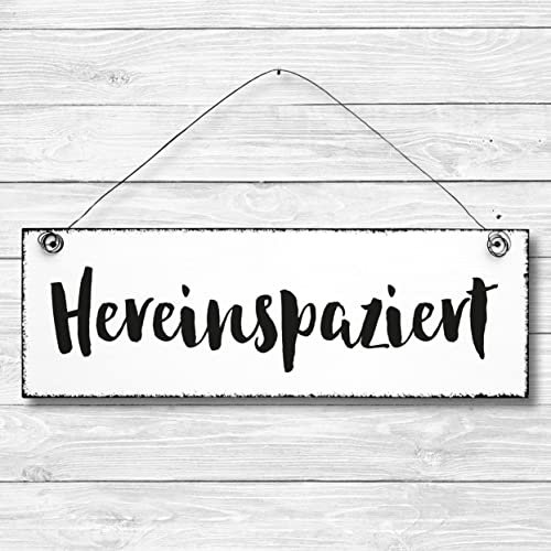 Hereinspaziert - Lustig - Witzig - Schild Dekoschild Türschild Wandschild Holz 10x30cm - Holzschild Holzdruck Holzbild Tür Deko Schild