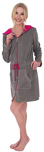 wewofashion Damen Badejacke Bademantel mit Reissverschluß 037 Grau / Himbeer (XL)