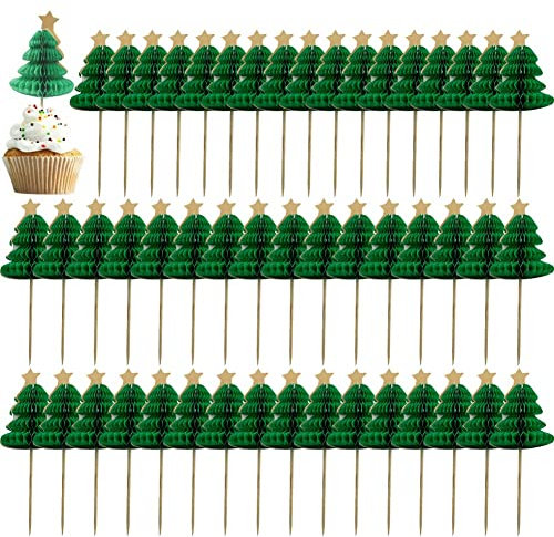 Luxylei Cupcake Toppers 50pcs 3D Christmas Tree Cocktail Picks Aperitivo Selecciones Palillos De Dientes Pinchos Sándwich Palitos De Frutas Suministros De Fiesta De Navidad