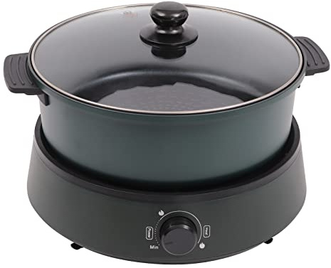 ROMYIX Electric Hot Pot Cooker, 4L Electric Non-Stick Hot Pot with Multi-Power Control,Shabu Shabu Hot Pot, Separate Design Multifunctional Electric BBQ Grill Pot, for 2-5 People, 1350W (Green)