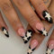 24pcs Medium Almond False Nails French Black Tip Stick on Nails Star Design Press on Nail Removable Glue-on Fake Nail Art Accessories for Women Girls