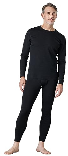 LAPASA Herren 100% Merinowolle Thermounterwäsche Set, Premium Merino Wolle Unterhemd & Unterhosen, warme Thermo Funktionsunterwäsche M31, Schwarz meliert (Warm M31), XL