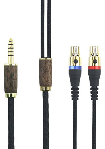 HansnBy 4.4mm Balanced Cable Compatible with Audeze LCD-2, LCD-4, LCD-3, LCD-X, LCD-XC Headphone Upgrade Replacement Audio Cable 6N OCC Copper Silver Plated Cord Walnut Wood Shell 3m/10ft