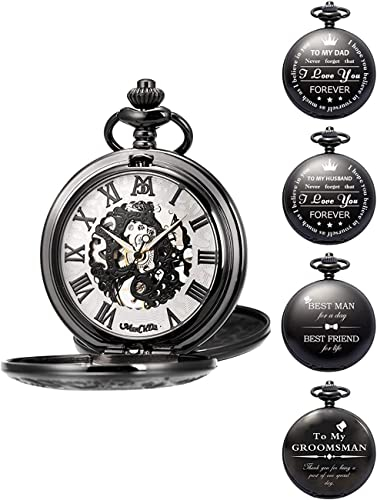 Mechanische Taschenuhr im Vintage-Stil, Quarz, personalisierte Taschenuhr mit Gravur, mechanische Taschenuhr, Geschenk für Vater, Ehemann, Sohn, Geburtstag, Trauzeuge, Trauzeuge, Geschenke für Pa