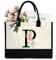 sundee Personalisierte Strandtasche aus Segeltuch mit Innentasche mit Reißverschluss, monogrammierte Geschenktasche für Hochzeit, Geburtstag, Urlaub, Schwarzer Buchstabe P, One Size