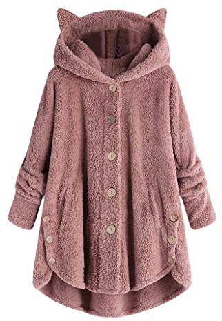 TIMELYE Teddyfleece Jacke Damen Kuscheljacke Damen Flauschig Teddy Fleecejacke Lang Kuschelfleece Jacke Mädchen Plüschmantel Teddy Winterjacke mit Kapuze Kuschelige Sweatjacke