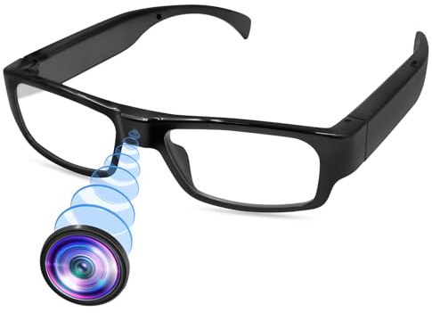 LXMIMI Cámara Oculta Gafas, Gafas sin Agujero Cámara Espía 1080P Cámara Deportiva, Mini Espía Cámara Oculta Apoyo Tomar Foto/Vídeo y Grabación en Bucle para Interiores y Exteriores