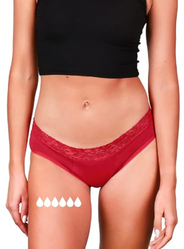 Taynie Periodenunterschwäsche Starke Blutung aus Deutschland - Periodenunterwäsche statt 6 Tampons - Perioden Unterwäsche waschbar 60° - Menstruationsunterwäsche Mädchen bis 12 Std Schutz (34, Rot)