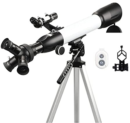 Teleskop für Kinderanfänger, 60 mm Blende, 500 mm BAK4 Prismenlinse, Refraktor-Teleskop für Astronomie, 3-in-1-Okular-Teleskop mit Smartphone-Halterung und Stativ sowie kabelloser Fernbedienung