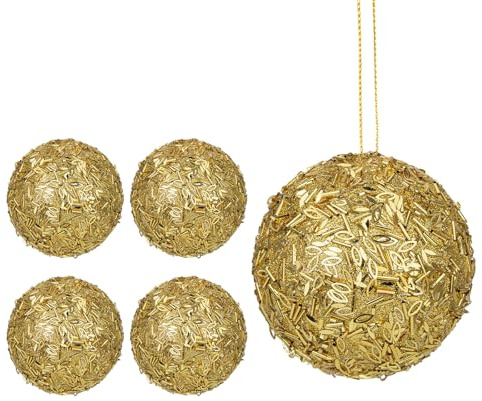 Hollyone 12cm Große Weihnachtskugeln Ornament, 4 Stück Weihnachtsbaumschmuck, Bruchsichere Hängedekorationen mit Schnüren, Gold Christbaumkugeln Pailletten für Weihnachtsbaum Hochzeit Partydeko
