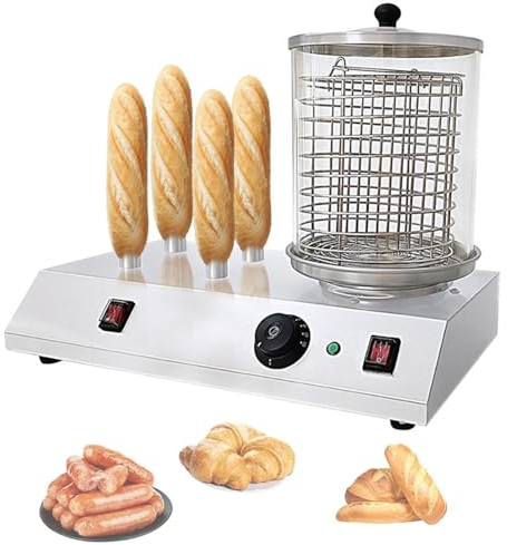 Oiyekntd Commercial Electric Hot Dog Machine Steamer Bun Warmer Bread Breakfast Sausages Maker Cooker Stainless Steel 458W for Restaurant Casual Fast Food Equipment with 3/4 Toaster Rods,4