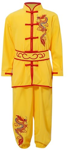 ranrann Enfant Garçon Costume Kung Fu Tenue Traditionnel Chinois Uniforme Tai Chi Arts Martiaux 3-16 Ans Jaune 13-14 ans