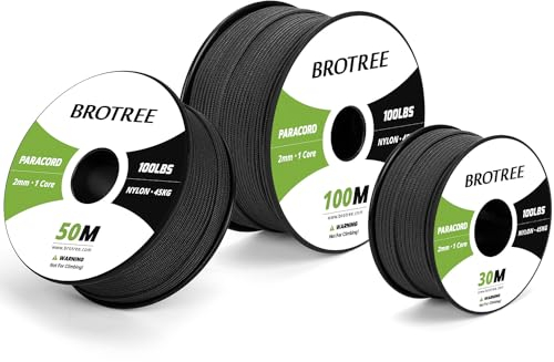 Brotree Paracord 2mm 50M 100% Nylon Seil Schnur mit 1 Kern Typ I für Outdoor, Armband, DIY - 45kg Bruchlast (Schwarz)